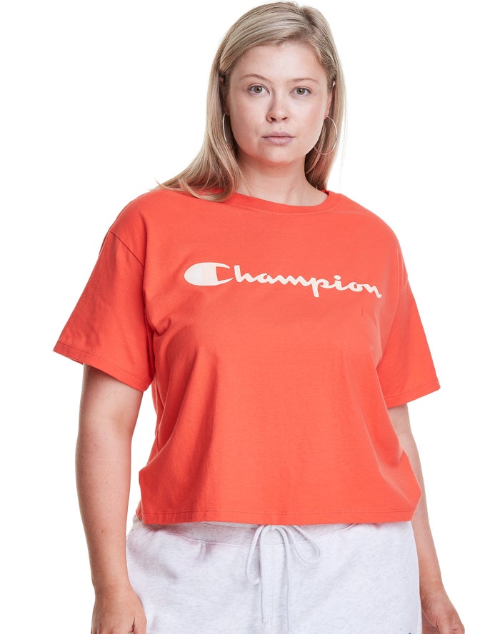 Champion T-Shirt Dames - Oranje - Plus Cropped Script C Logo ( 756831-FVD )